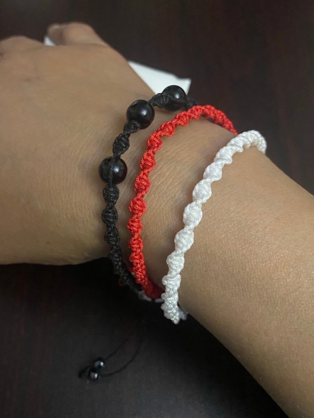 Adjustable Woven Friendship Bracelets - Red, White & Black